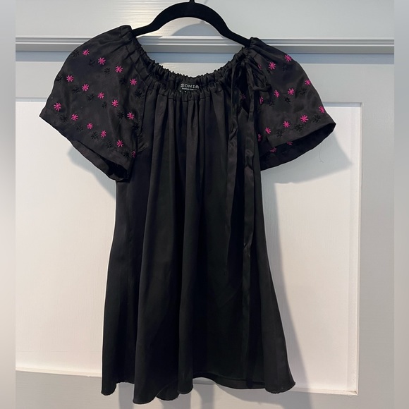 Sonia Rykiel Tops - Sonia Rykiel Silk Top with Floral Sleeve Detail